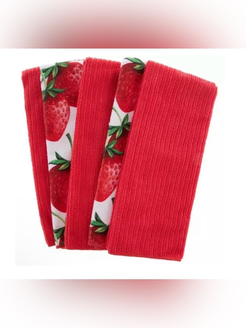 Strawberry (5) Print Kitchen Towel Set - Red and White